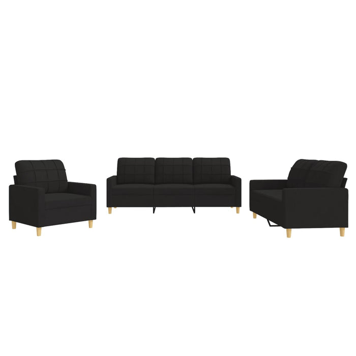 Set de canapele cu perne, 3 piese, negru, textil - WALTI WALTI