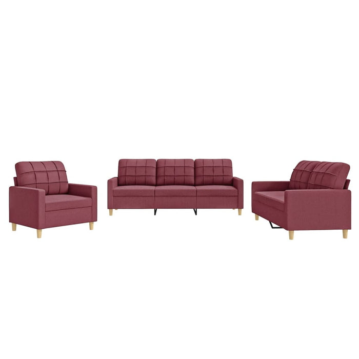 Set canapea cu perne, 3 piese, roșu vin, material textil WALTI