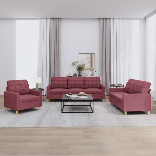 Set canapea cu perne, 3 piese, roșu vin, material textil - WALTI WALTI