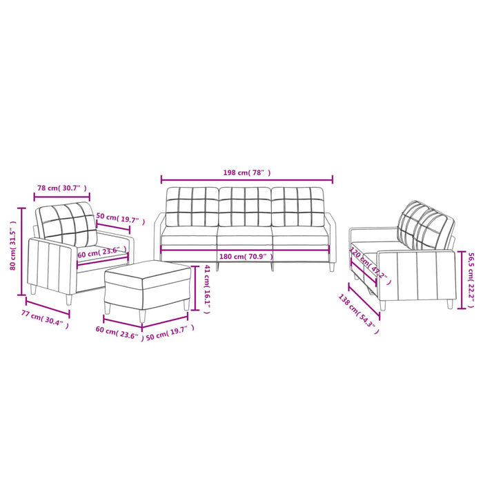 Set de canapele cu perne, 4 piese, gri închis, textil - WALTI WALTI