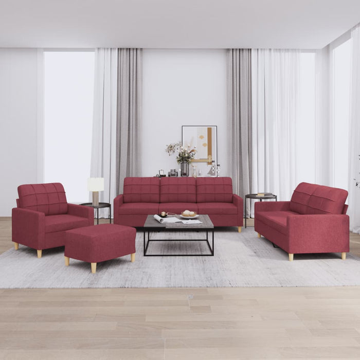 Set canapea cu perne, 4 piese, roșu vin, material textil WALTI
