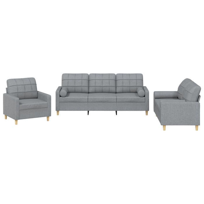 Set de canapele cu perne, 3 piese, gri deschis, textil - WALTI WALTI
