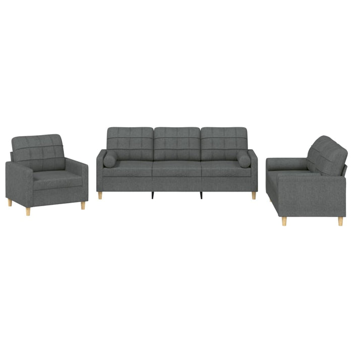 Set de canapele cu perne, 3 piese, gri închis, textil - WALTI WALTI