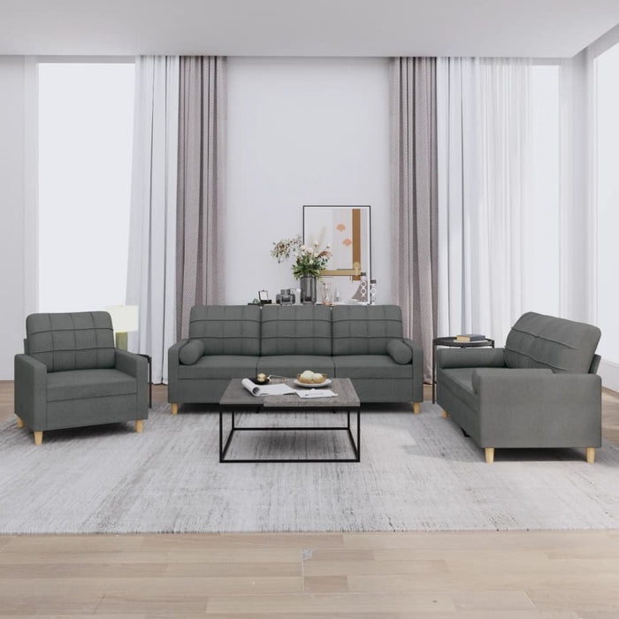 Set de canapele cu perne, 3 piese, gri închis, textil - WALTI WALTI