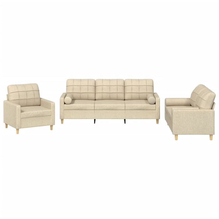 Set de canapele cu perne, 3 piese, crem, textil - WALTI WALTI