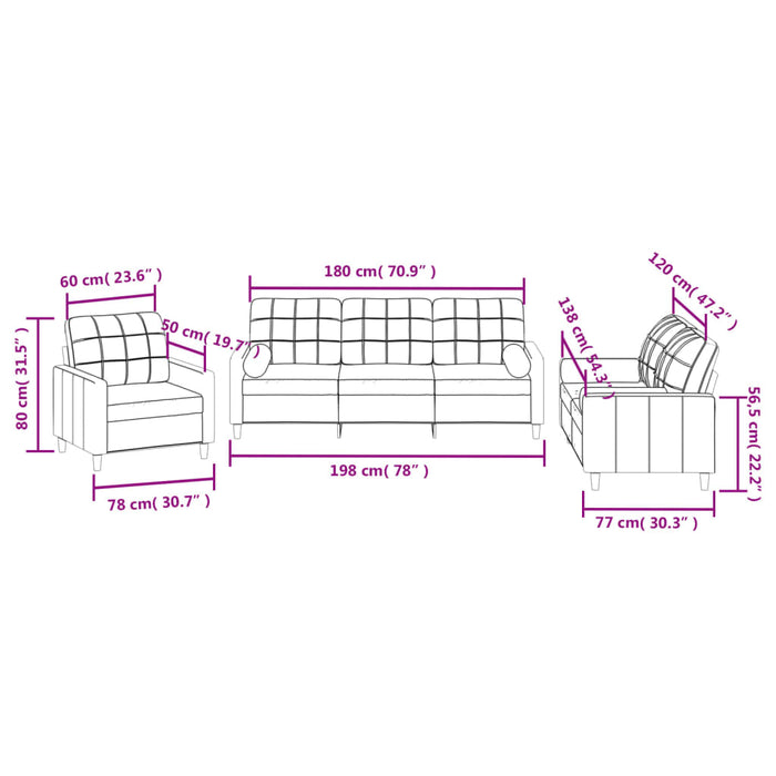 Set de canapele cu perne, 3 piese, maro, textil - WALTI WALTI