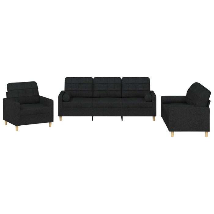 Set de canapele cu perne, 3 piese, negru, textil - WALTI WALTI