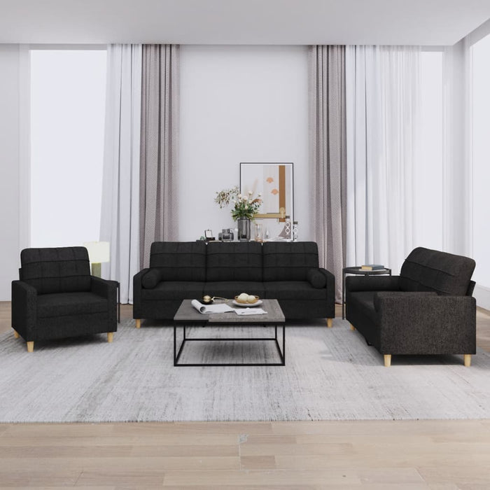 Set de canapele cu perne, 3 piese, negru, textil - WALTI WALTI