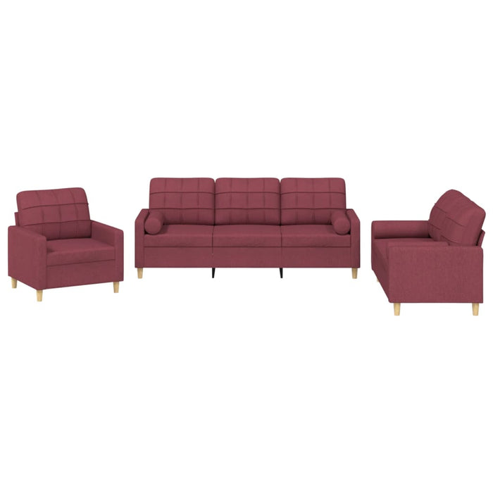 Set canapea cu perne, 3 piese, roșu vin, material textil WALTI