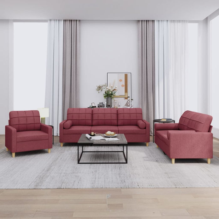 Set canapea cu perne, 3 piese, roșu vin, material textil WALTI
