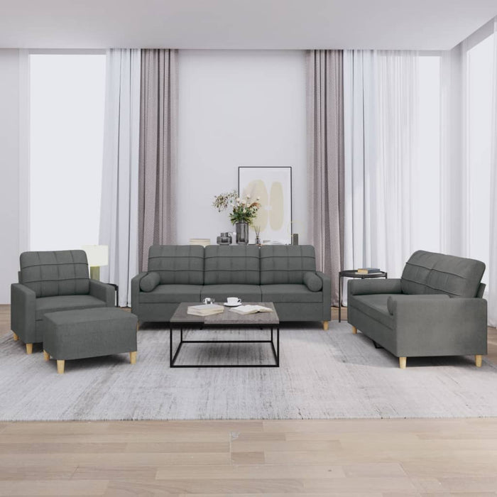 Set de canapele cu perne, 4 piese, gri închis, material textil - WALTI WALTI