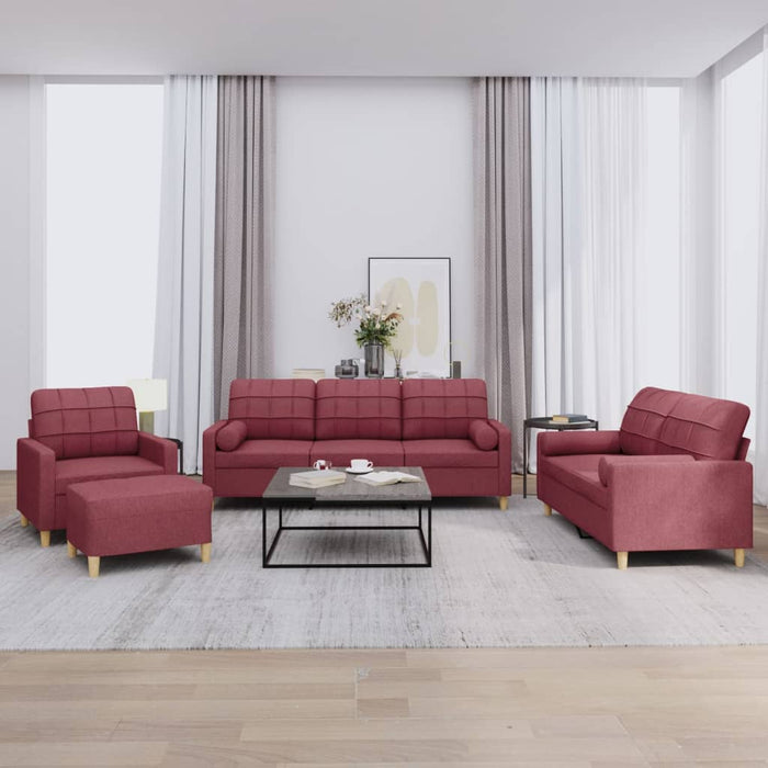 Set canapea cu perne, 4 piese, roșu vin, material textil WALTI