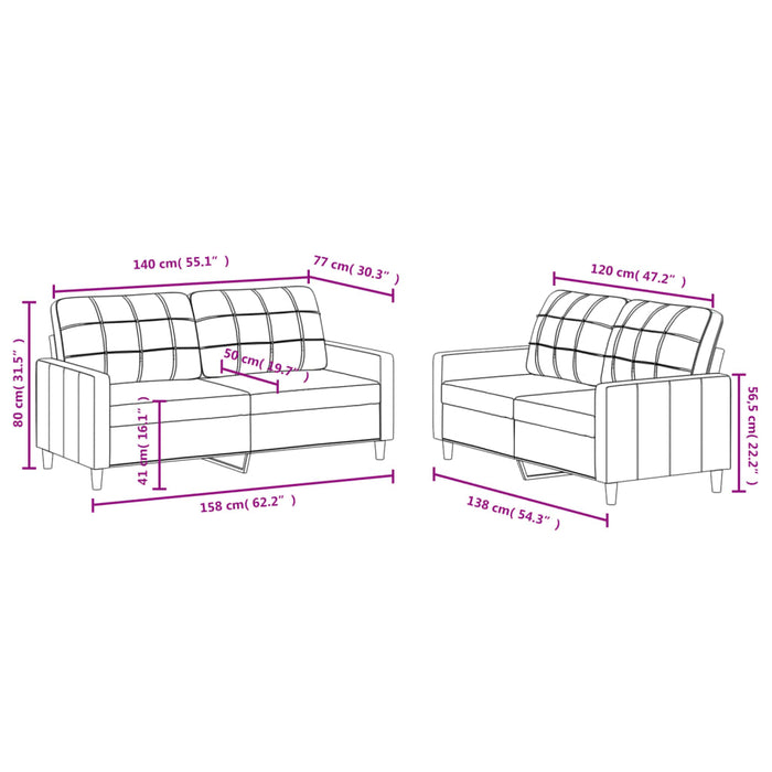 Set de canapele cu perne, 2 piese, gri deschis, textil - WALTI WALTI