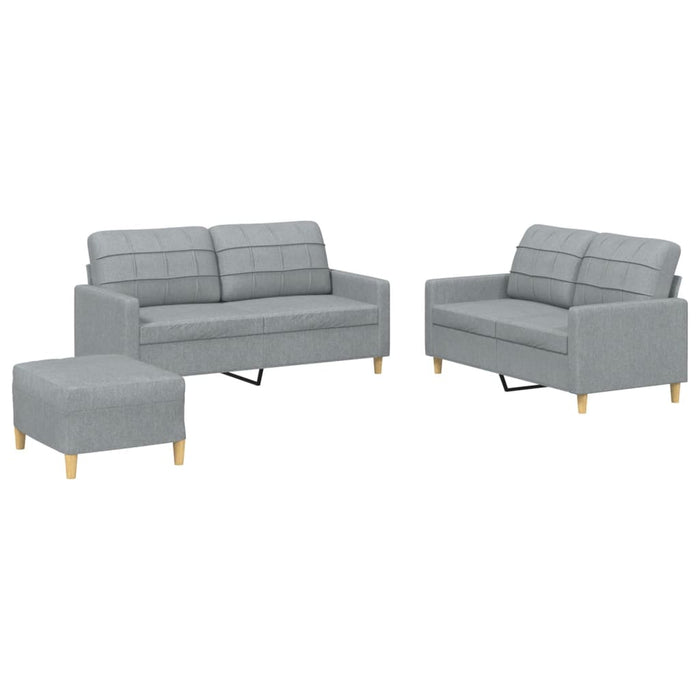 Set de canapele cu perne, 3 piese, gri deschis, textil - WALTI WALTI