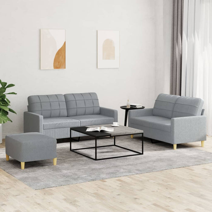 Set de canapele cu perne, 3 piese, gri deschis, textil - WALTI WALTI