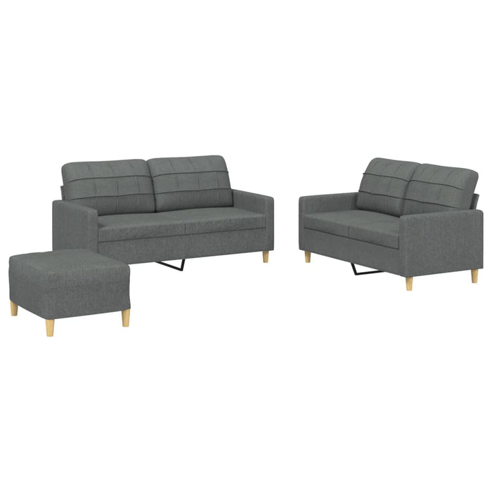 Set de canapele cu perne, 3 piese, gri închis, textil - WALTI WALTI