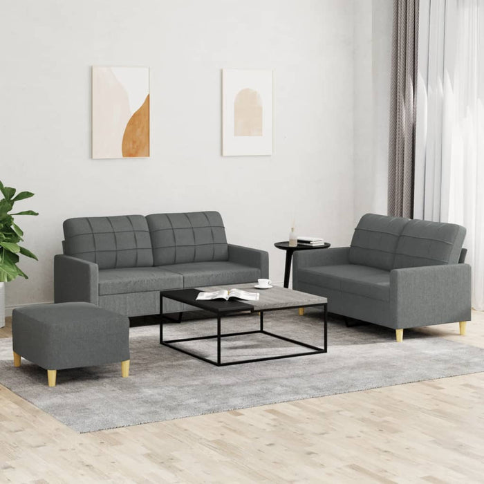 Set de canapele cu perne, 3 piese, gri închis, textil - WALTI WALTI