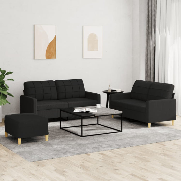 Set de canapele cu perne, 3 piese, negru, textil - WALTI WALTI