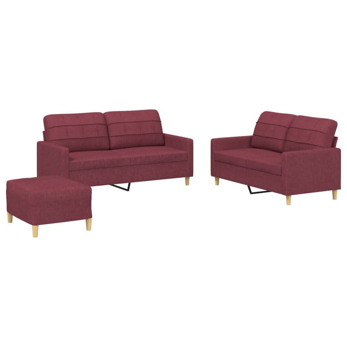 Set canapea cu perne, 3 piese, roșu vin, material textil - WALTI WALTI