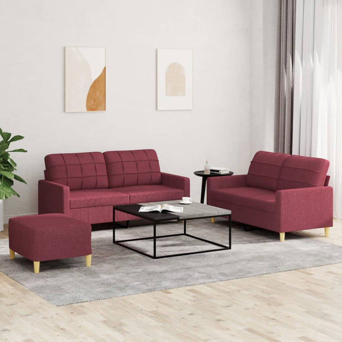Set canapea cu perne, 3 piese, roșu vin, material textil - WALTI WALTI