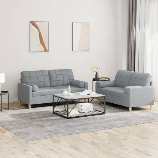Set de canapele cu perne, 2 piese, gri deschis, material textil - WALTI WALTI