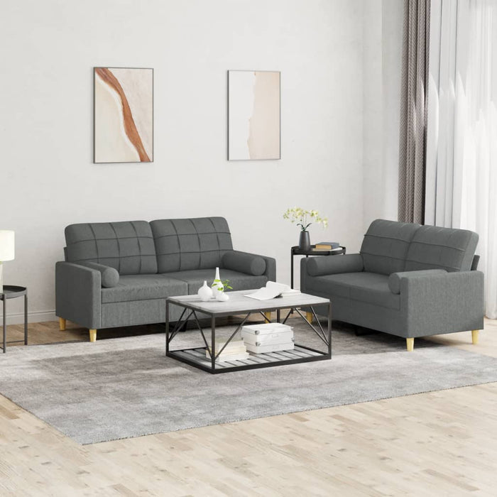Set de canapele cu perne, 2 piese, gri închis, material textil - WALTI WALTI