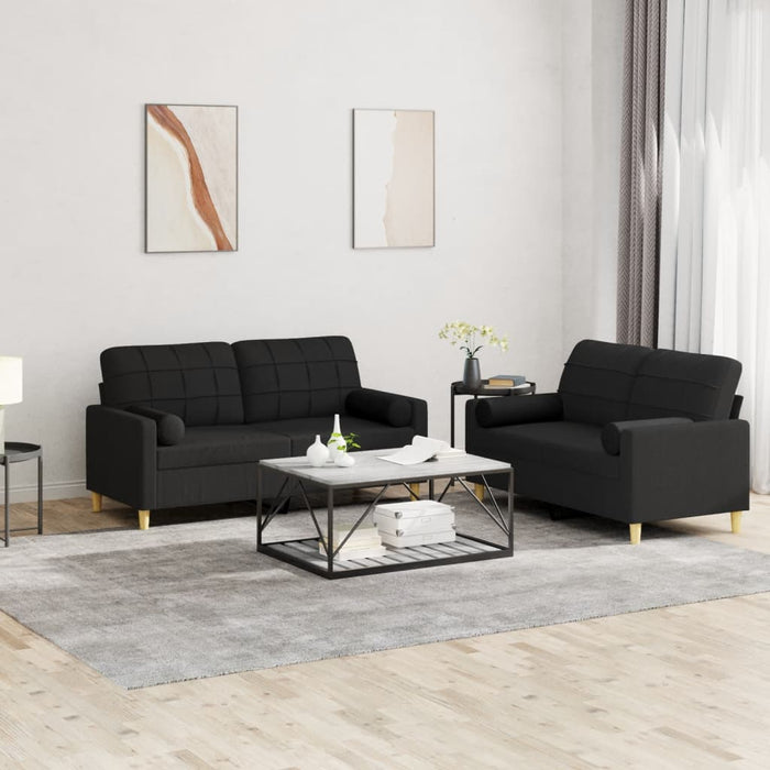Set de canapele cu perne, 2 piese, negru, material textil - WALTI WALTI