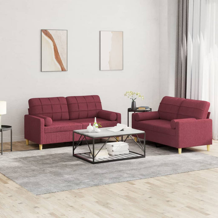 Set canapea cu perne, 2 piese, roșu vin, material textil WALTI