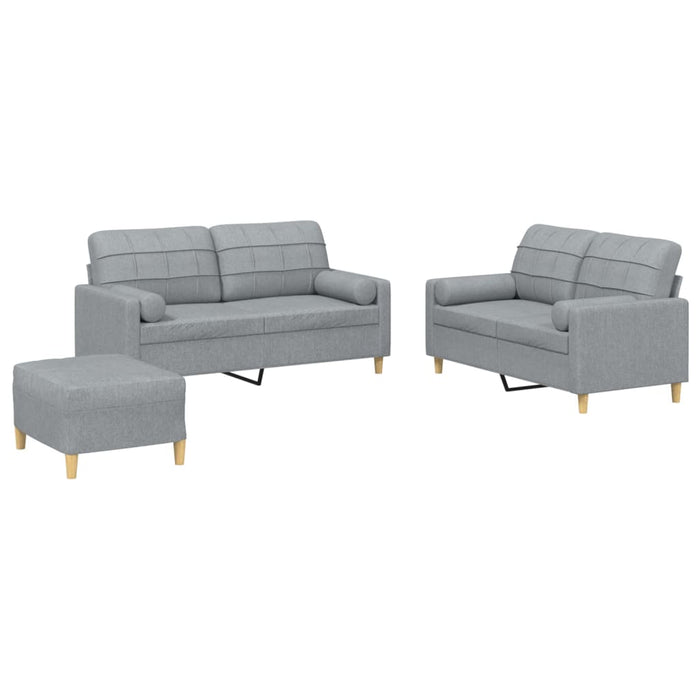 Set de canapele cu perne, 3 piese, gri deschis, textil WALTI