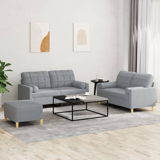 Set de canapele cu perne, 3 piese, gri deschis, textil - WALTI WALTI