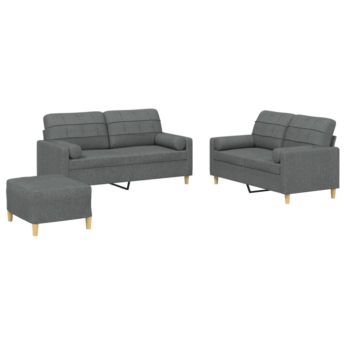 Set de canapele cu perne, 3 piese, gri închis, textil - WALTI WALTI