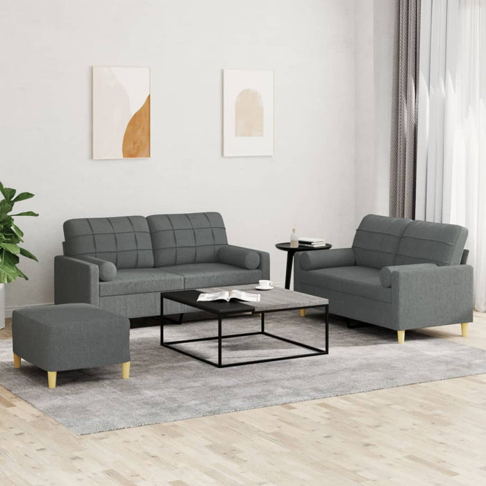 Set de canapele cu perne, 3 piese, gri închis, textil - WALTI WALTI