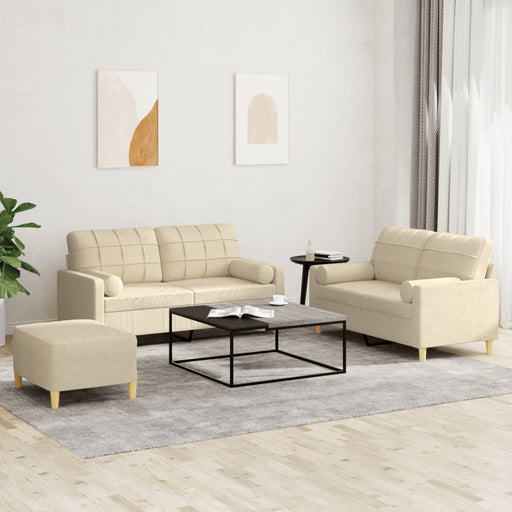 Set de canapele cu perne, 3 piese, crem, textil - WALTI WALTI