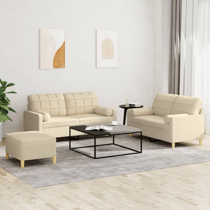 Set de canapele cu perne, 3 piese, crem, textil WALTI