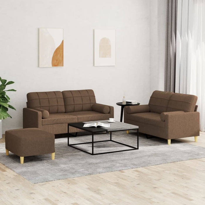 Set de canapele cu perne, 3 piese, maro, textil - WALTI WALTI