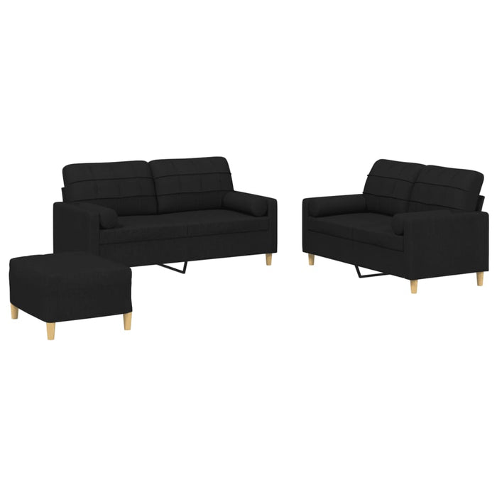 Set de canapele cu perne, 3 piese, negru, textil - WALTI WALTI