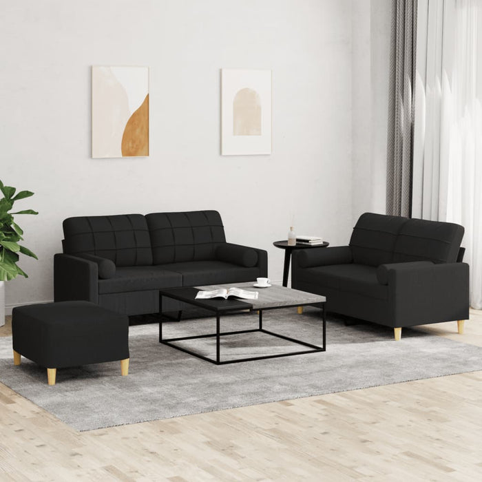 Set de canapele cu perne, 3 piese, negru, textil - WALTI WALTI