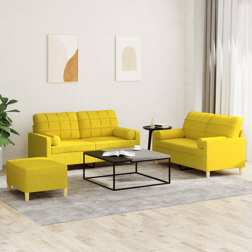 Set de canapele cu perne, 3 piese, galben deschis, textil - WALTI WALTI