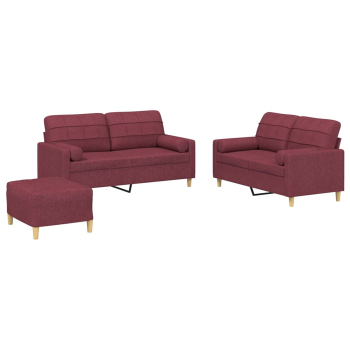 Set canapea cu perne, 3 piese, roșu vin, material textil - WALTI WALTI