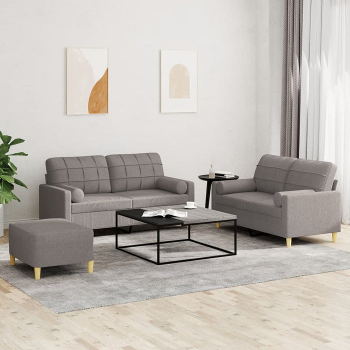 Set de canapele cu perne, 3 piese, gri taupe, textil - WALTI WALTI
