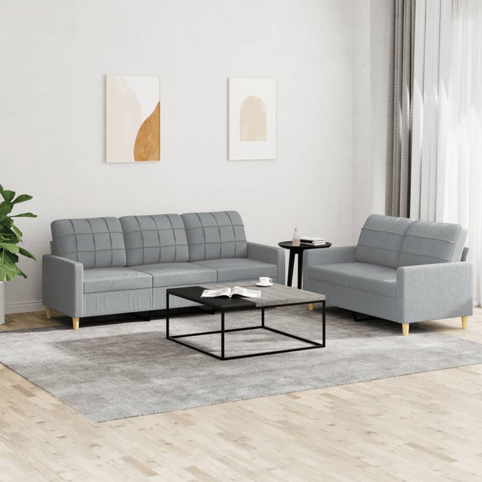 Set de canapele cu perne, 2 piese, gri deschis, textil - WALTI WALTI