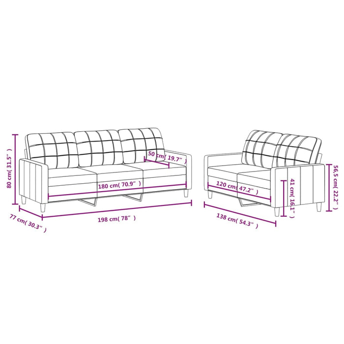 Set de canapele cu perne, 2 piese, crem, textil - WALTI WALTI
