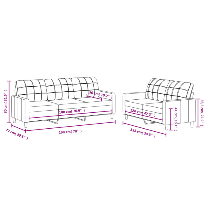 Set de canapele cu perne, 2 piese, galben deschis, textil - WALTI WALTI