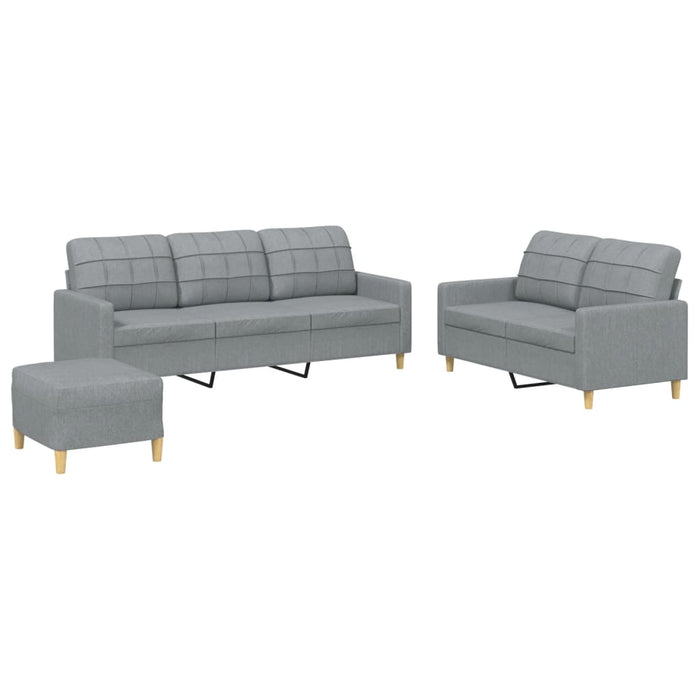 Set de canapele cu perne, 3 piese, gri deschis, textil - WALTI WALTI