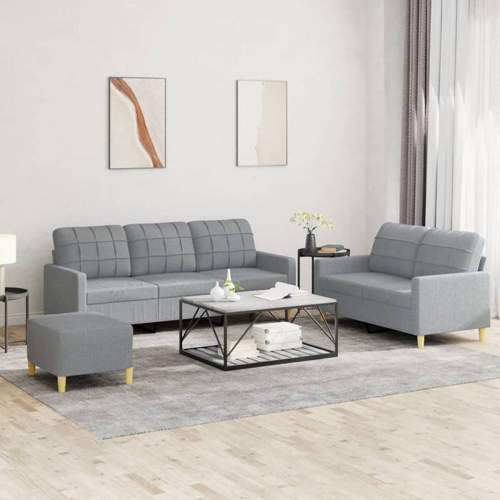 Set de canapele cu perne, 3 piese, gri deschis, textil - WALTI WALTI