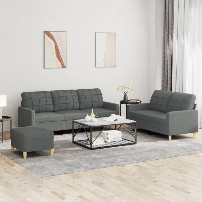 Set de canapele cu perne, 3 piese, gri închis, textil - WALTI WALTI