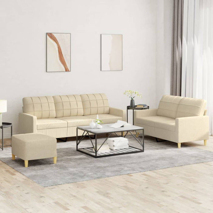 Set de canapele cu perne, 3 piese, crem, textil - WALTI WALTI