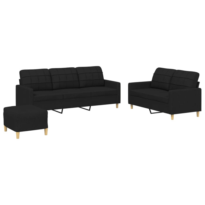 Set de canapele cu perne, 3 piese, negru, textil - WALTI WALTI
