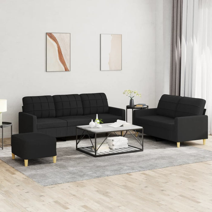 Set de canapele cu perne, 3 piese, negru, textil - WALTI WALTI