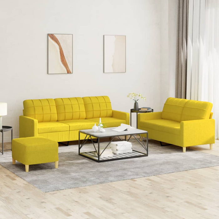 Set de canapele cu perne, 3 piese, galben deschis, textil WALTI
